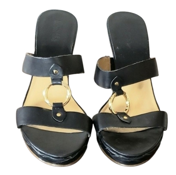 Michael Michael Kors Women's Black Leather Wedges Size 10M - Picture 1 of 12